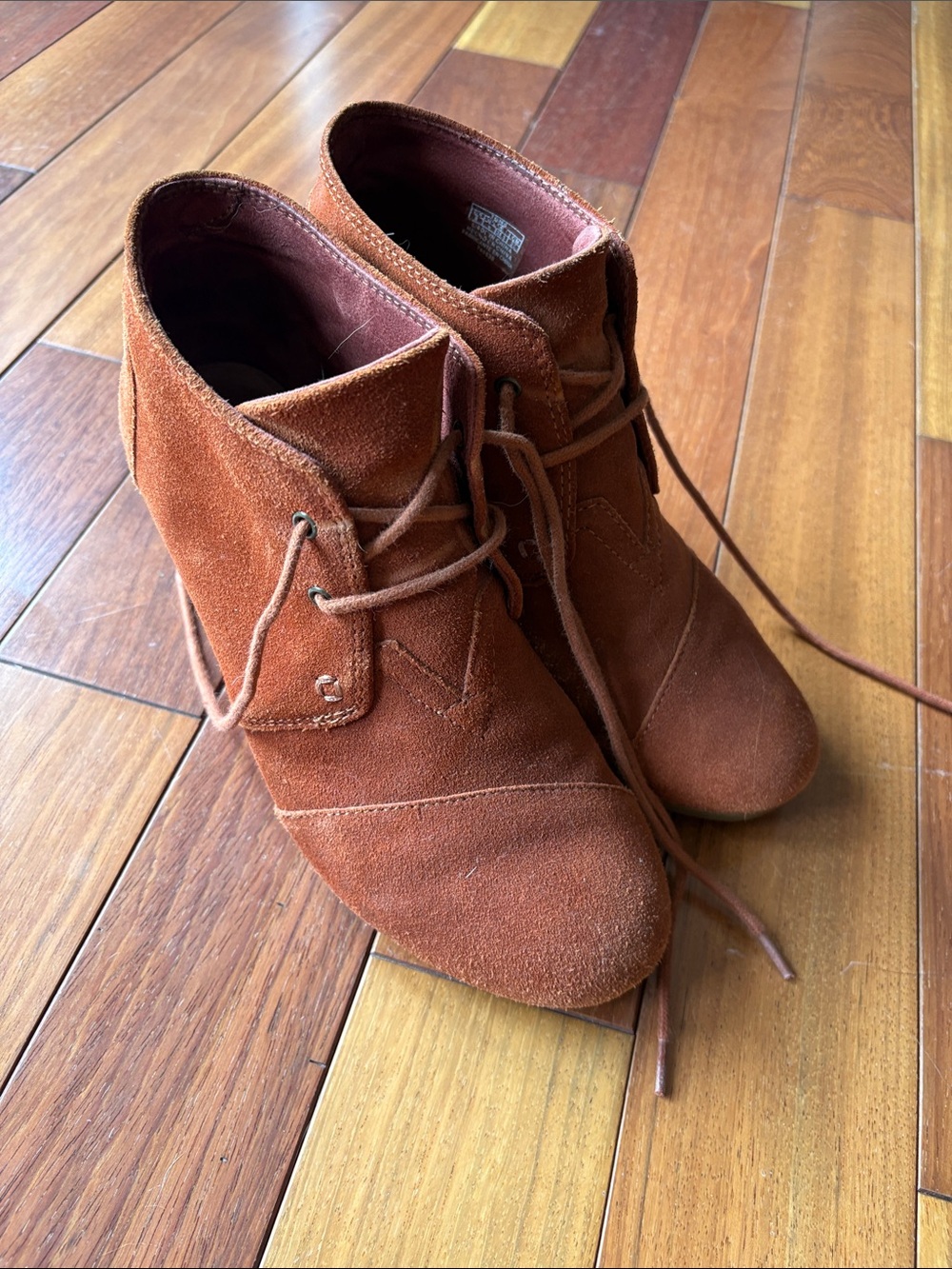 Toms Rust Suede Wedge Booties